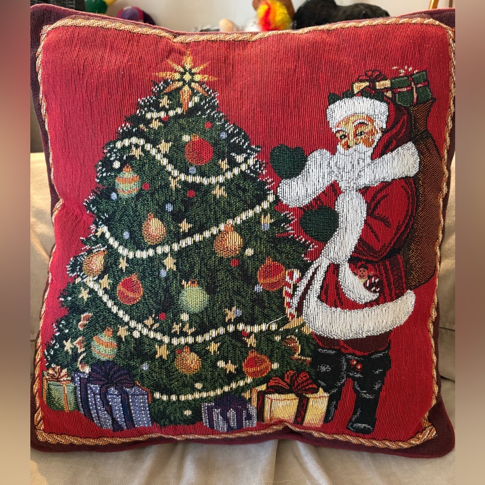 Festive Santa and Christmas Tree Pillow